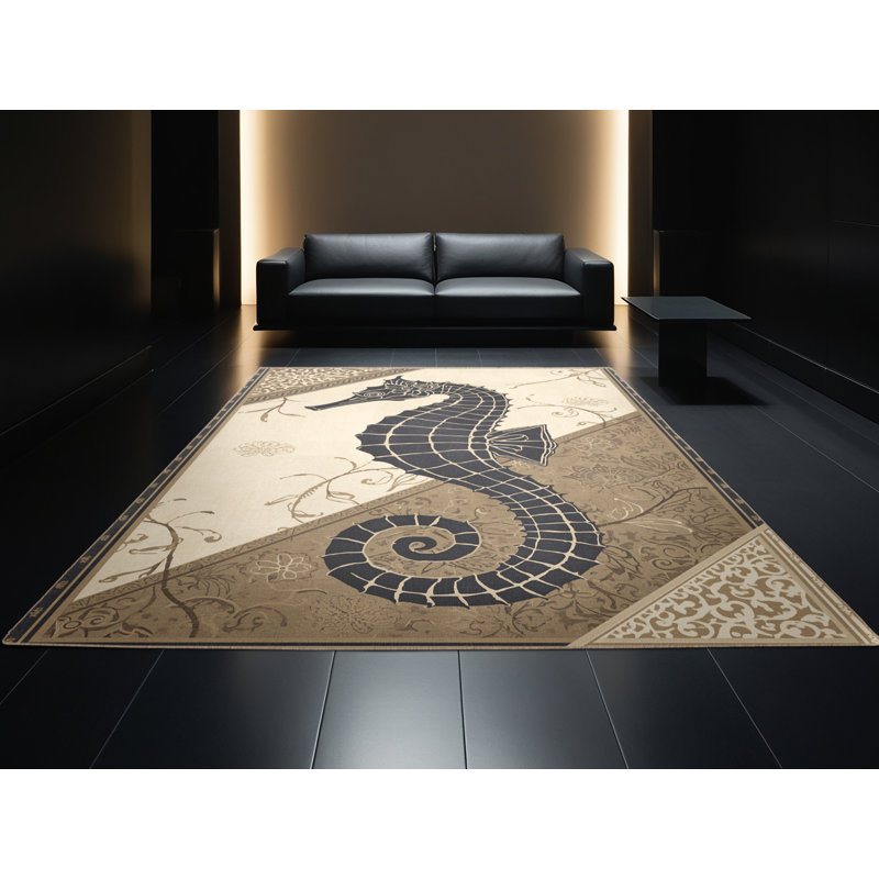 Machine Washable Pavanvir Seahorse Classic Oriental Rug in Beige – Beige Binding, 4x6