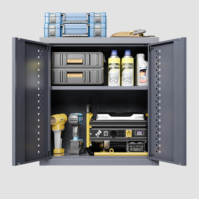 Armoire de garage flottante murale en métal gris, H 13,93 po, idéale pour les sous-sols, les cuisines et les entrepôts, tablettes amovibles, technologie de rangement de porte à charnière avancée