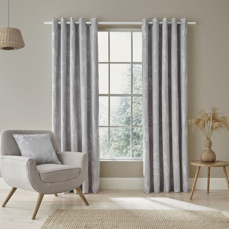 Meadowsweet Floral Jacquard Curtains Two Panels, Silver, 229 W x 229 D cm