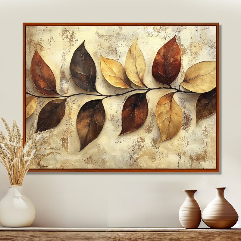 Ingvars chocolat brun feuilles de paysage II - feuilles, art mural, H 34 po x l 44 po, Impression encadrée flottante, Brun