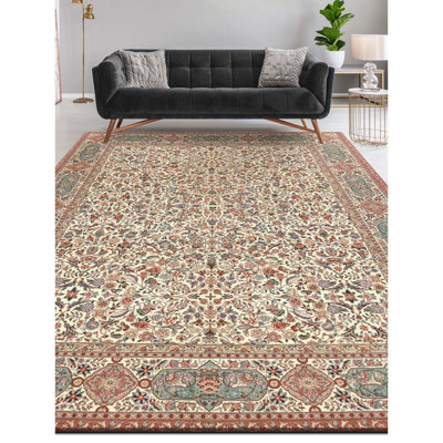 Tapis ivoire et vert noué à la main de haute qualité