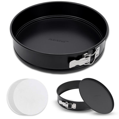 Non-Stick Springform Baking Pan, Leakproof and Rustproof Cake Pan - with Stainless Steel Lock and 100 Pieces Parchment Paper (Black)
