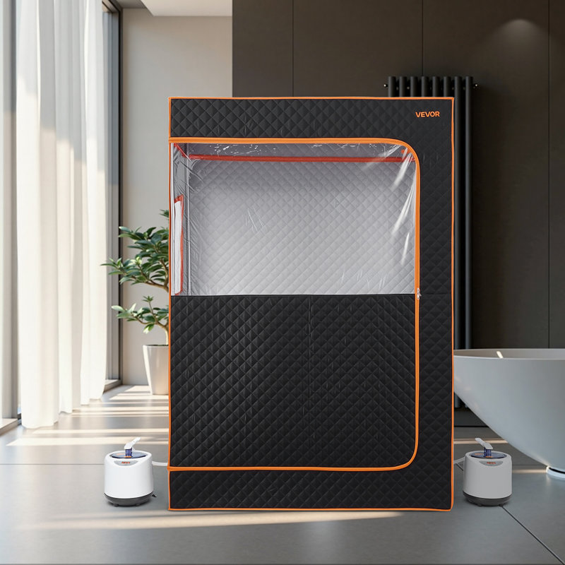 2 Person Portable Steam Sauna Tent Full with Steamer Remote Oil Box Black