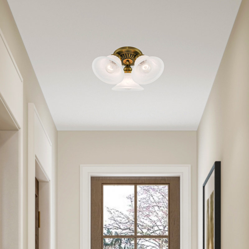 Glass Flush Mount, Antique Brass