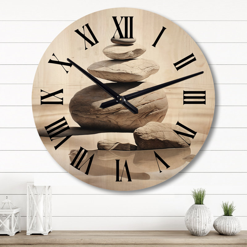 Photo plage harmonieuse Balance VI - Horloge murale plage en bois surdimensionnée, Grand