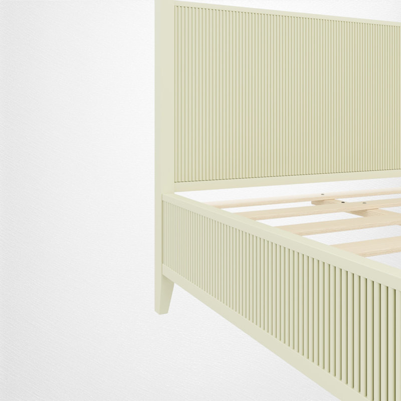 Lit plateforme à baldaquin en bois, tête et pied de lit cannelés, moderne, chambre à coucher, Très grand lit, Beige