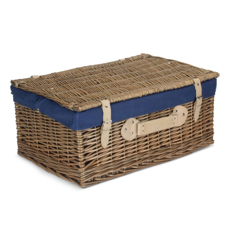 Wicker Hamper with Lining, Antique Wash/Blue, 26cm H x 37cm W x 56cm D