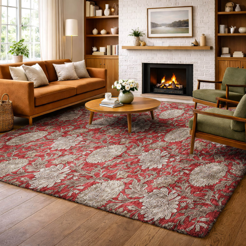 Tapis à poil long de qualité supérieure lavable à la machine ADS677, Rouge, 9 pi x 12 pi