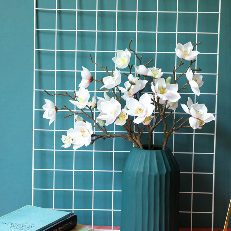 Bouquet de fleurs simulé 1 pièce, fleur de magnolia artificielle 19 pouces pour décoration de vase de table, Blanc