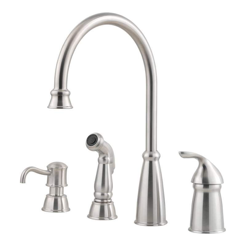 Robinet de cuisine à poignée simple Avalon avec douchette latérale, Acier inoxydable