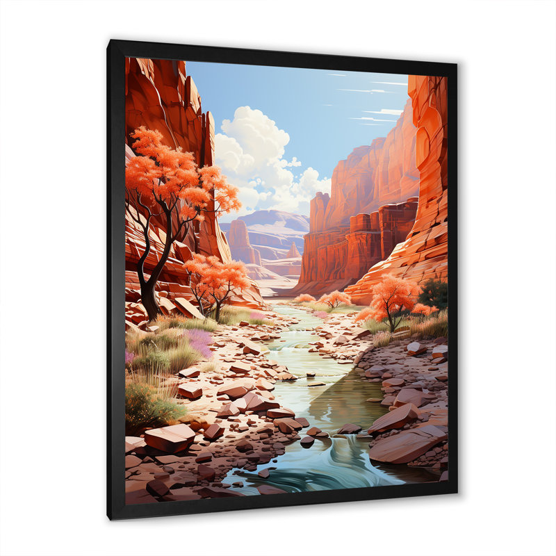 «Desert Canyon Water Stream», reproduction sur toile, Cadre simple noir, H 40 po x l 30 po x P 1,5 po
