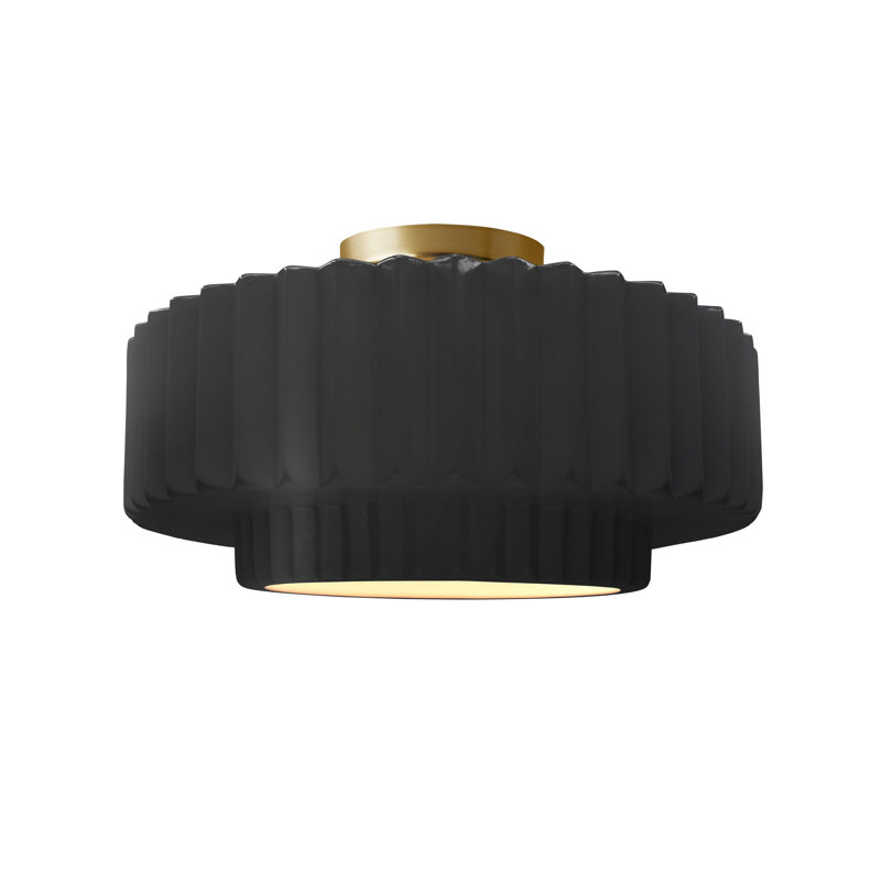 Plafonnier semi-encastré en céramique Radiance, H 7,25 po x l 14,5 po x P 14,5 po, Noir mat carbone, Laiton brossé