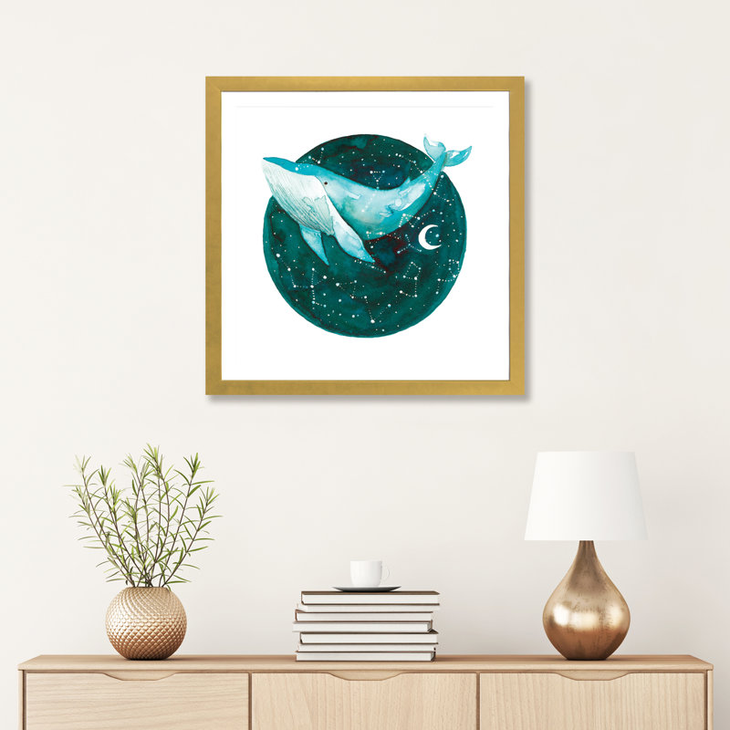 Baleine cosmique I - impression, Papier encadré doré, Blanc, H 24 po x l 24 po x p 1 po
