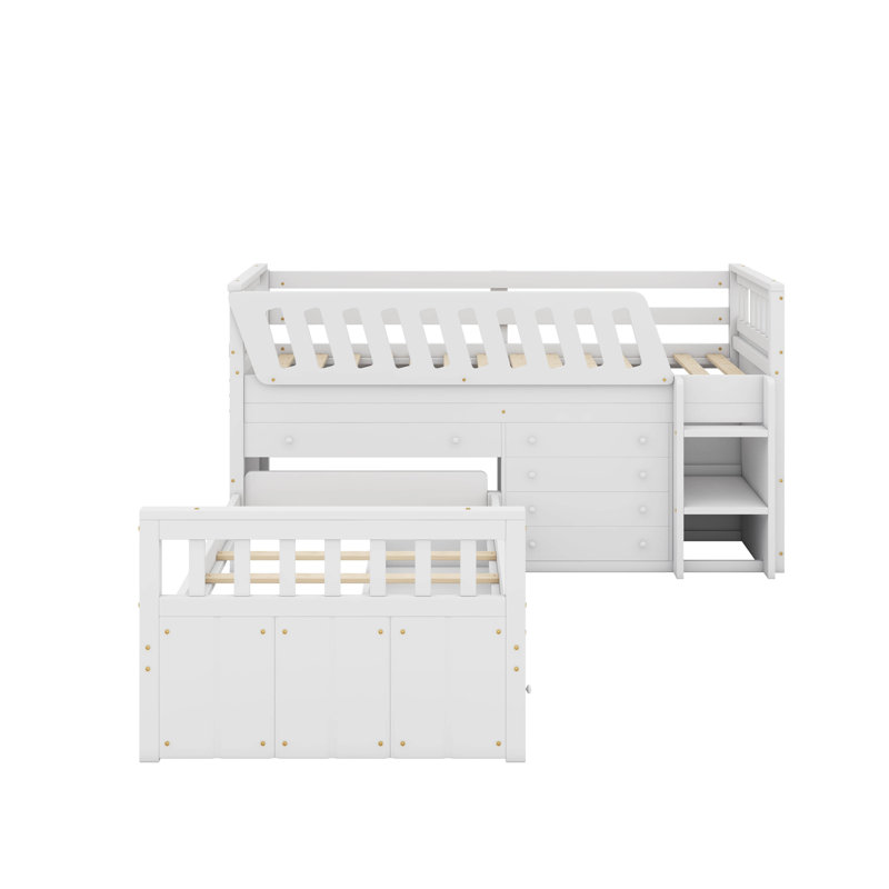 Lit mezzanine simple en L et lit plateforme simple avec tiroirs en L