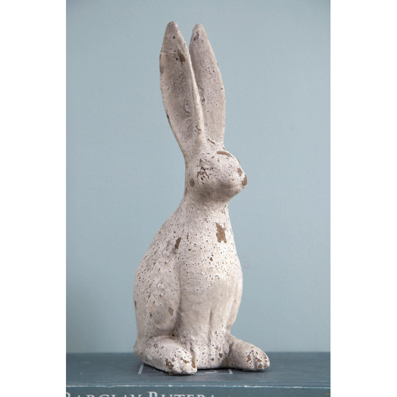 5.3x4.5x12.8" Weathered Cement Cream Rabbit Statue
