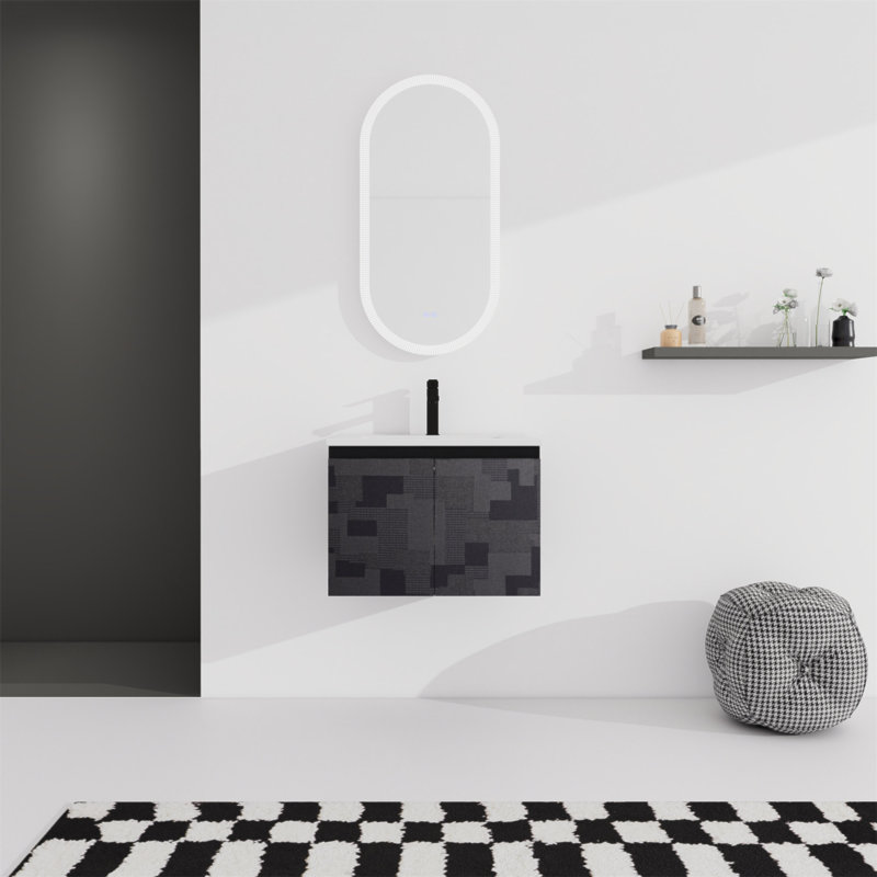 Meuble-lavabo mural flottant 24 po avec lavabo en céramique et armoire à fermeture en douceur, conception peu encombrante