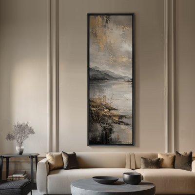 Grande toile murale encadrée, décor de paysage de lac de montagne neutre - 60 po x 20 po, 60 po x 30 po