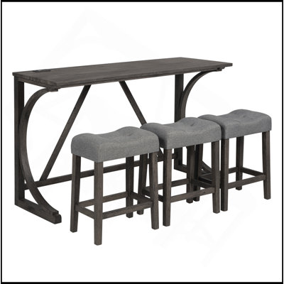 Ensemble de table de bar 4 pièces avec prise de courant, ensemble de table de bar et de chaises, ensemble de table de bar avec 3 tabourets rembourrés pour le salon, la salle à manger et la salle de jeux