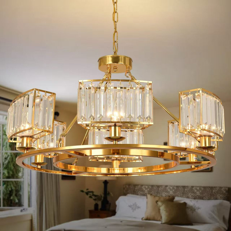 Vallonia 6 Light Dimmable Wagon Wheel Chandelier, Polished Brass