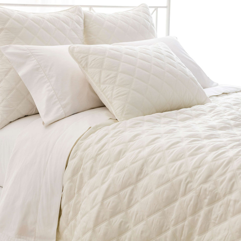 Quilted Silken Solid Coverlet, Ivory, King Coverlet