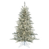 3' Silver Tinsel Fir Artificial Christmas Tree with 100 LED Clear/White Lights with Stand