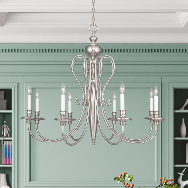 Lustre style chandelier à 8 lumières Wilbourn, Nickel brossé