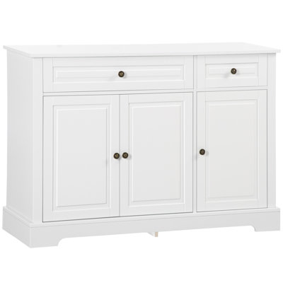 Armoire de rangement blanche, 2 tiroirs et tablettes réglables pour buffet avec tiroirs, armoire de rangement fonctionnelle