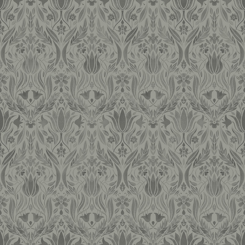 Rouleau de papier peint damassé L 33 pi x l 21 po Blomstermala, gris