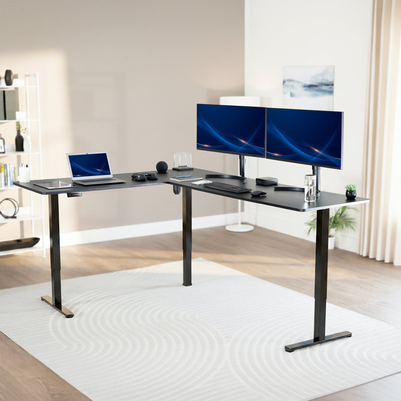 Bureau de coin électrique debout VIVO, poste de travail en L, L 84,6 po x P 23,6 po, Noir