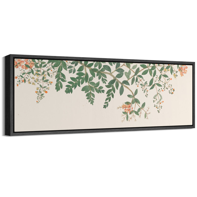 Aquarelle florale délicate, verdure et fleurs, H 20 po x l 60 po, Noir, noir, noir, noir