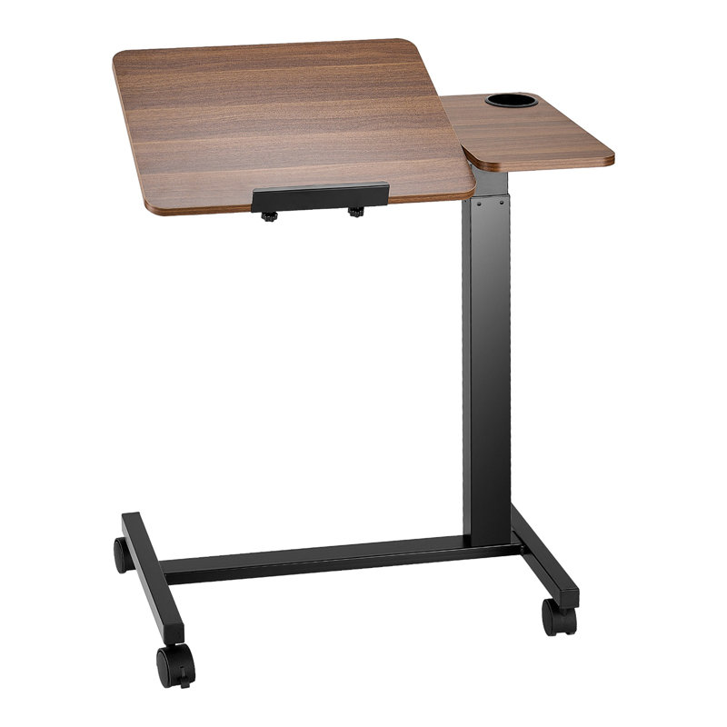 Table de lit ajustable avec dessus rabattable, bureau mobile pour ordinateur portable sur roulettes avec porte-gobelet, poste de travail réglable en hauteur et en angle pour le bureau à domicile