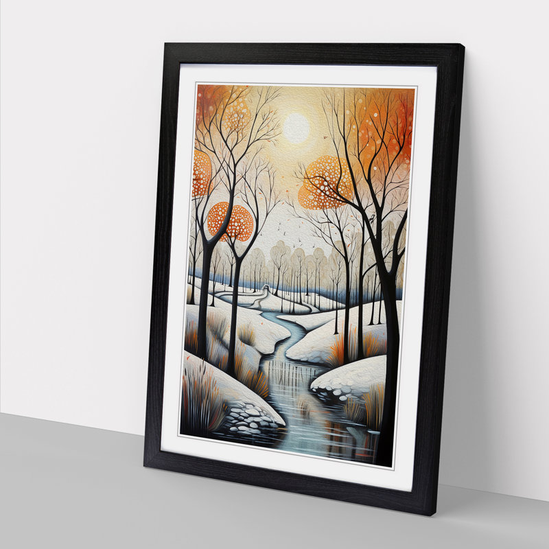 Winter Landscape Modern No.2 - Single Picture Frame Print on Wood, 64cm H x 46cm W x 2cm D, Black