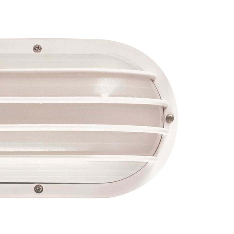 Mellal 1-Light Indoor or Outdoor White Polycarbonate Mini Nautical-Inspired Industrial-Inspired Convertible Caged Flush Mount Ceiling Fixture, Wall Mount, or Wall Sconce with White Polycarbonate Half Semi Oval Sphere Lens