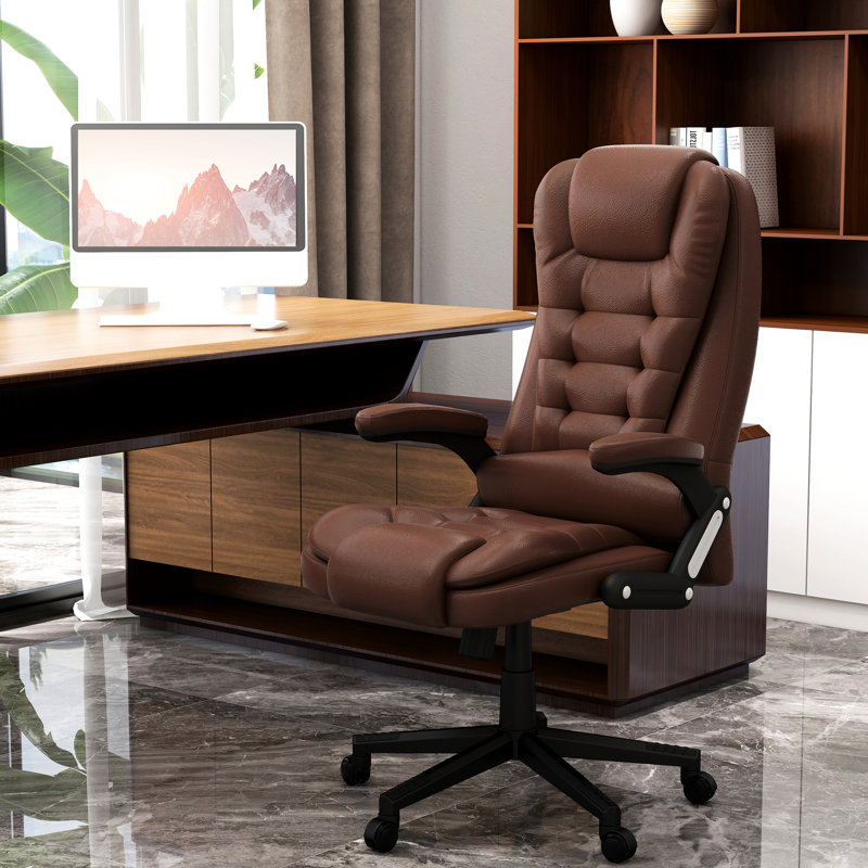 Fauteuil de bureau inclinable Vibulation Chauffage avec accoudoirs en cuir PU, télécommande, brun et vibration, chauffage, télécommande