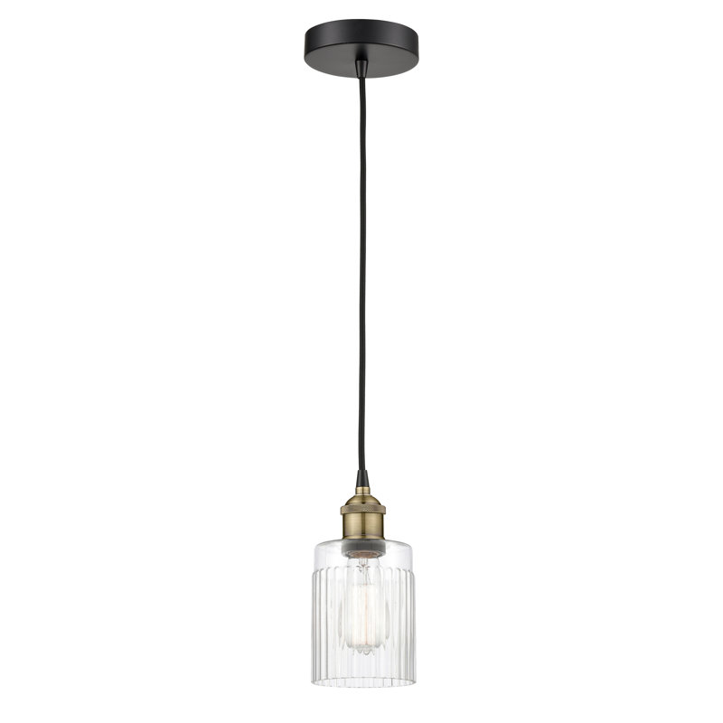 Luminaire suspendu cylindrique à 1 lumière Kamena, Transparent, Laiton antique noir
