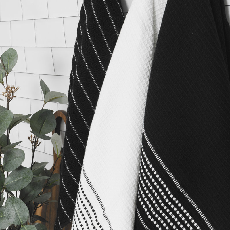 All-Clad Skipping Stripe & Wave Kitchen Towels (Set of 4), Black