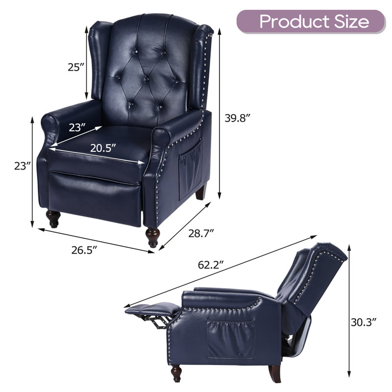 Fauteuil inclinable Zelma avec fonction de chauffage et de massage par vibration, Similicuir bleu marine