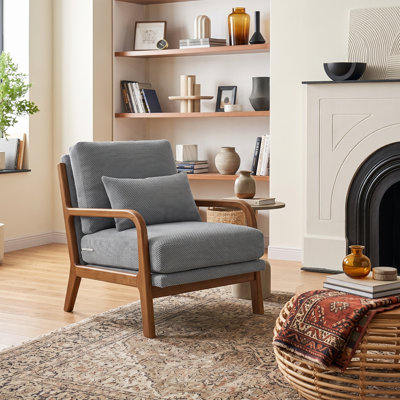 Nubwood Mid Century Modern Accent Chair in Wood and Bouclé