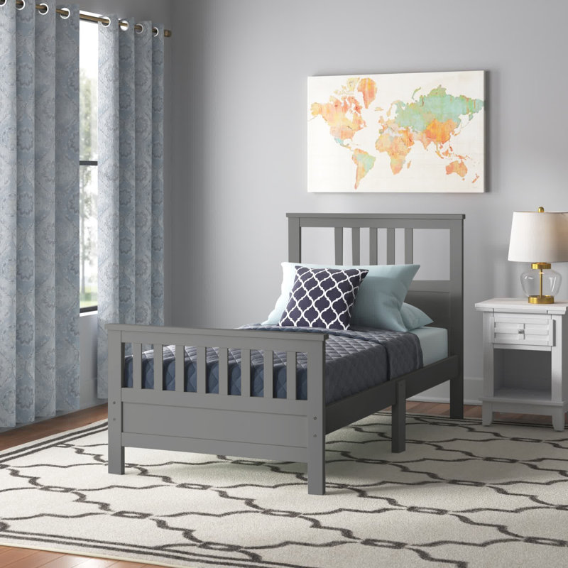 Esteban Wood Platform Bed with Headboard, Twin, Gray