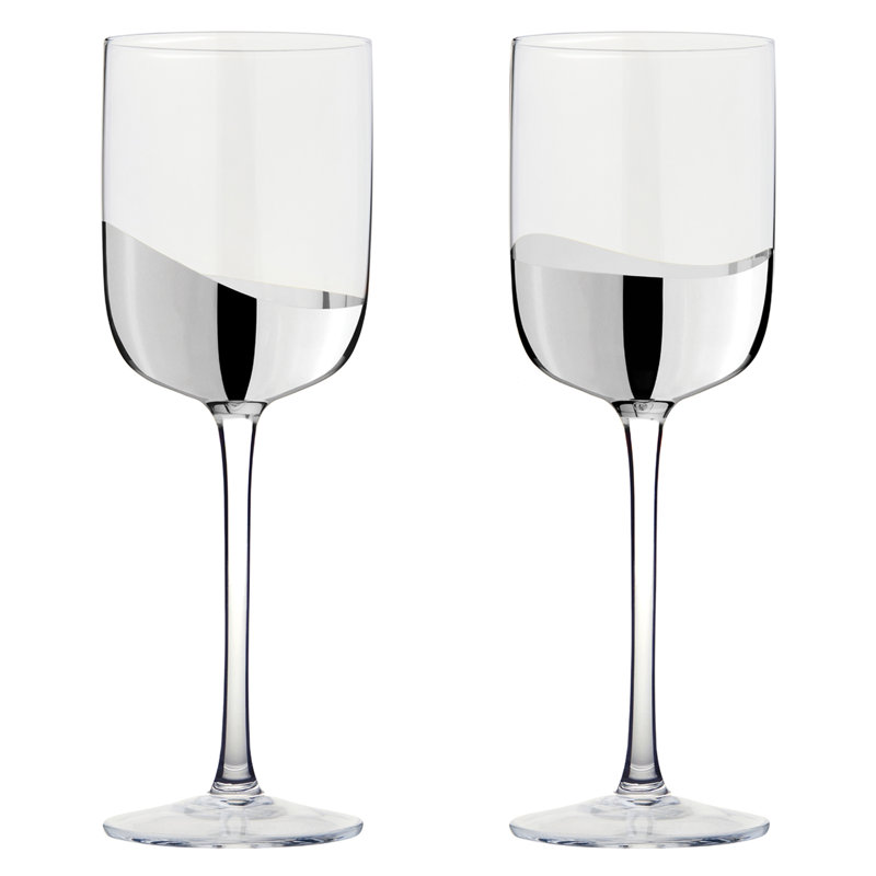 Wave Wine Glasses, Clear/Silver