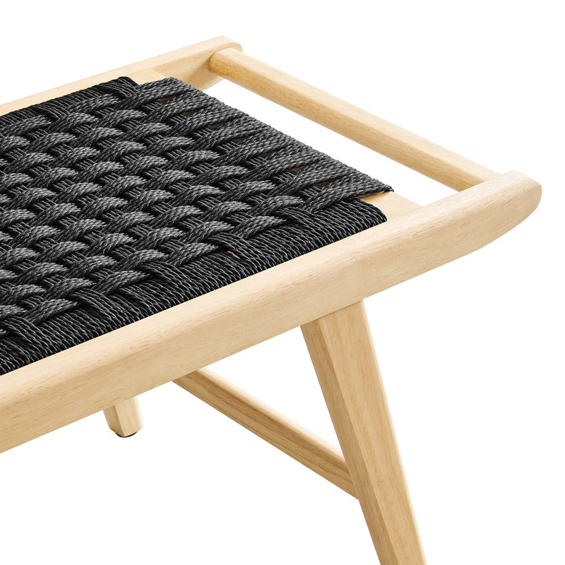 Saoirse 47" Woven Rope Wood Bench, Natural, Black