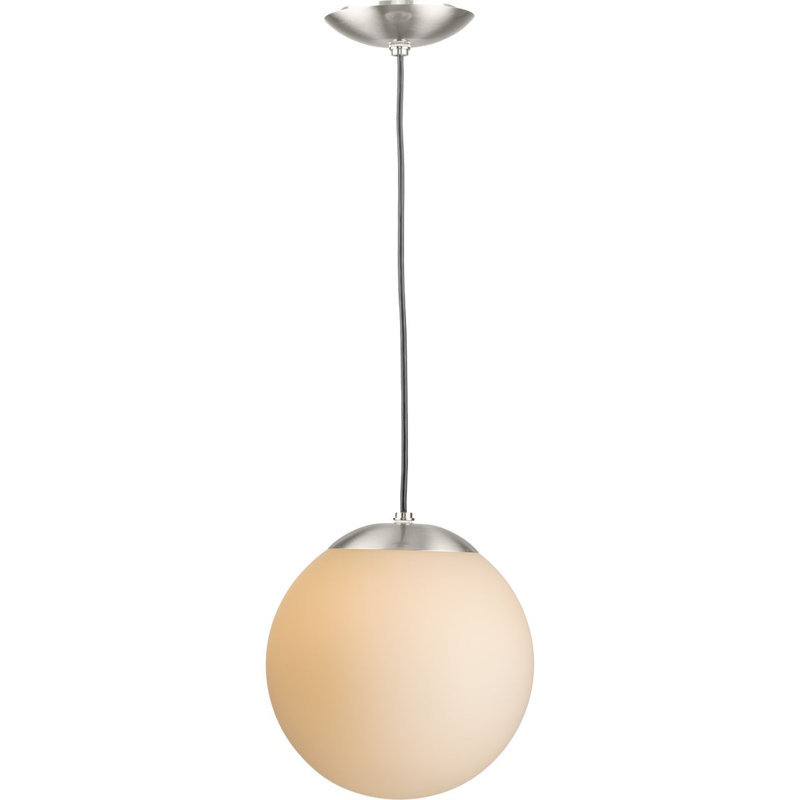 Luminaire suspendu moyen avec globe en verre opale, Nickel brossé