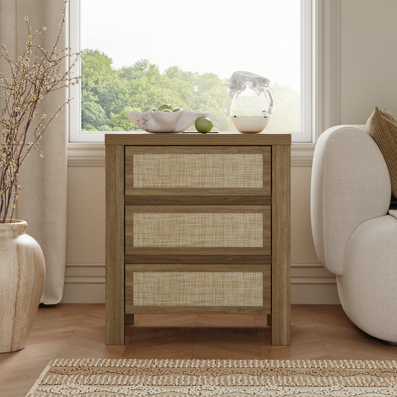Retro Minimalism 3-drawer Nightstand With Charging Station