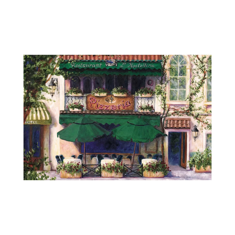 «Cafe VIII» par Malenda Trick - peinture sur toile tendue, H 12 po x l 18 po x 1,5 po
