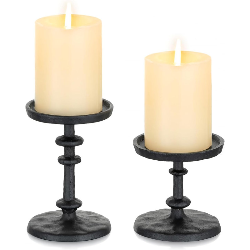 Bougeoir cylindrique noir: chandelier en fonte solide, convient aux bougies cylindriques de 3 pouces - chandelier martelé à la main, convient à l'Action de grâce, à Noël et au manteau de cheminée