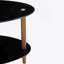 Table basse ovale noire en verre, table moderne avec pieds en chêne