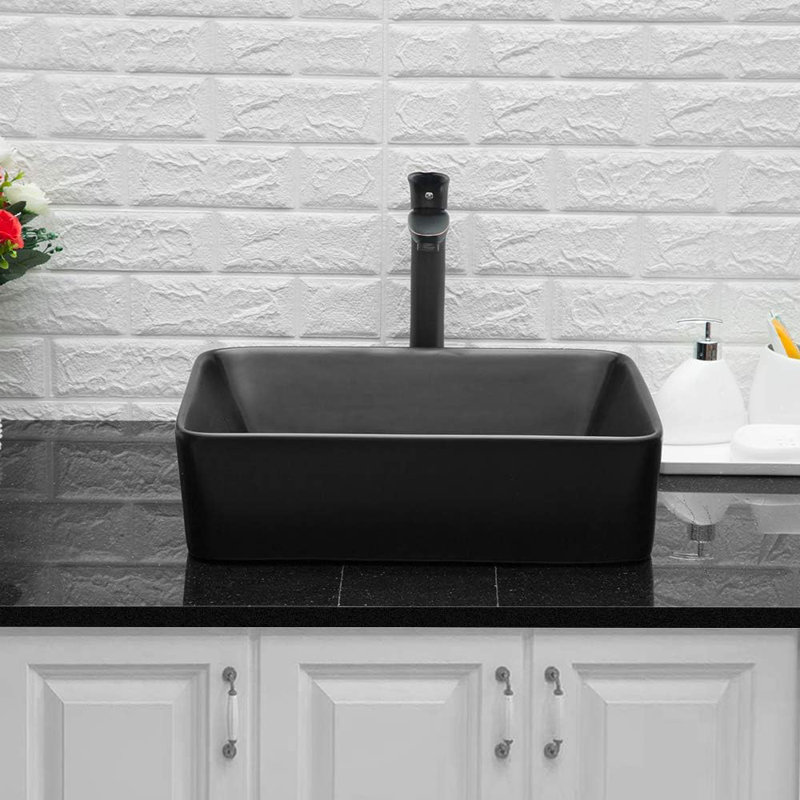 Lavabo vasque de salle de bain rectangulaire China, Noir mat