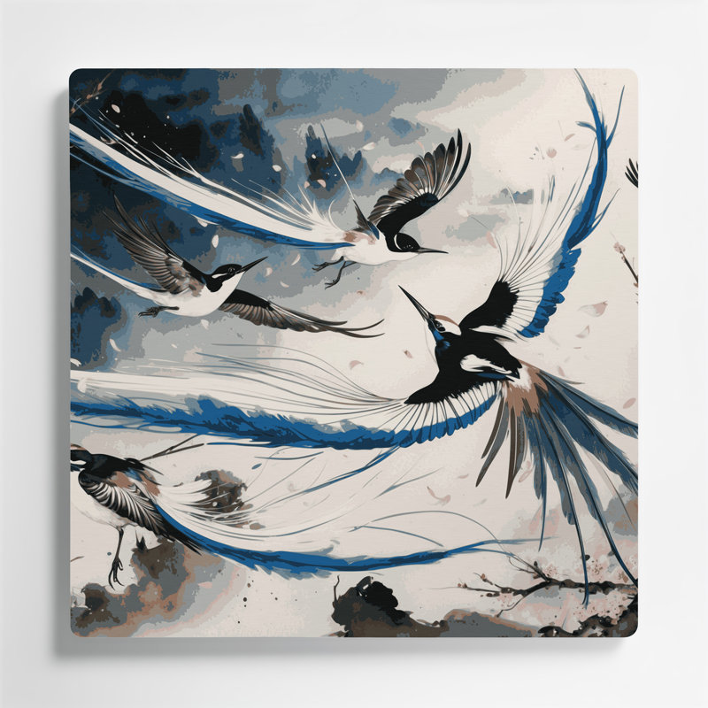 Art mural en métal oiseaux, paradis asiatique, H 12 po x l 12 po