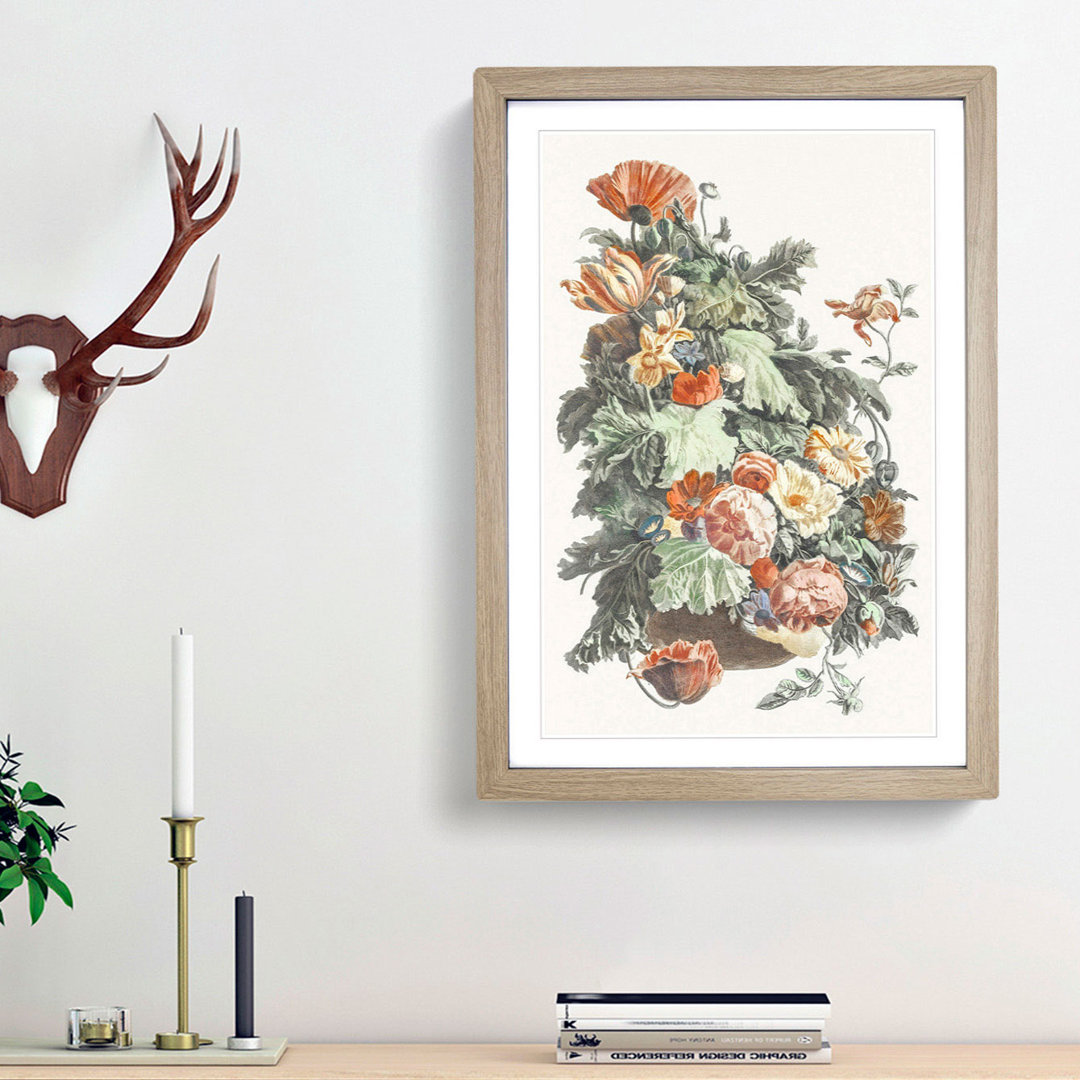 A Vase with Garland Flowers by Johan Teyler - Framed Print
