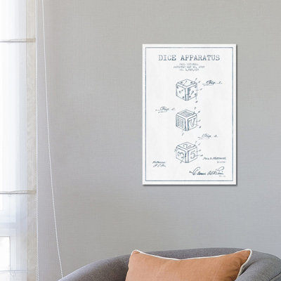 Paul Mitchell Dice Apparatus Patent Sketch (Ink) by Aged Pixel - Wrapped Canvas Print